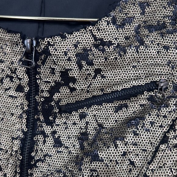 Faith Connexion Gold & Black Sequin Moto Jacket - Size S - Picture 6 of 10